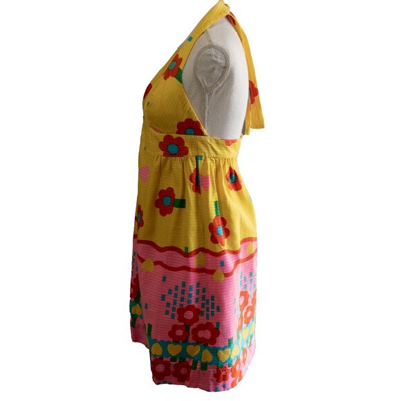 Vintage 60s Malia Honolulu Mini Dress Mod Floral Bright Neon Beach Cover Halter - Picture 4 of 14